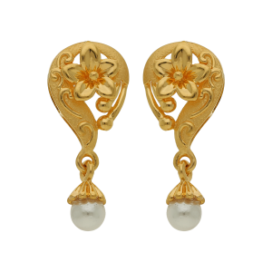 Gold Floral Design Earring With Drops